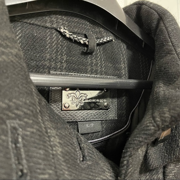 𝅺[MACKAGE] Quinn Wool Plaid Bell Sleeve Pea Coat Jacket Black/Grey - Picture 9 of 16